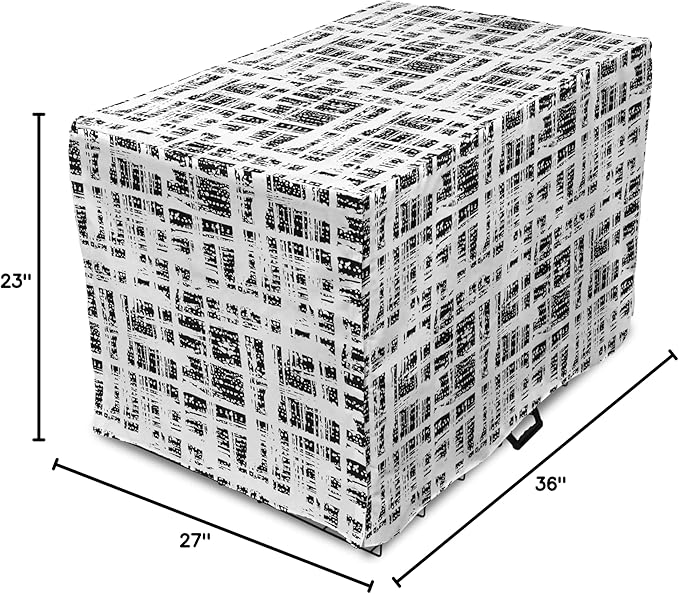 Ambesonne Black and White Dog Crate Cover, Watercolor Stained Pattern Tie Dye Digital Print Shibori Inspired Hippie, Easy to Use Pet Kennel Cover for Medium Large Dogs, 36 Inch, White Black