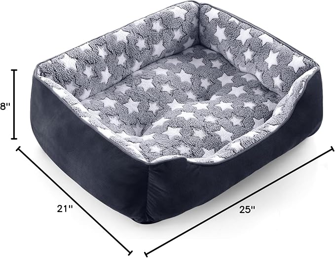 GASUR Rectangle Dog Bed for Large Dogs, Cozy Washable Bed Orthopedic Dog Sofa Bed, Pet Cuddler Anti-Slip Bottom, Soft Calming Sleeping Puppy Warming Puppy Bed (S Plus (25"x 21"x 8"), Black)