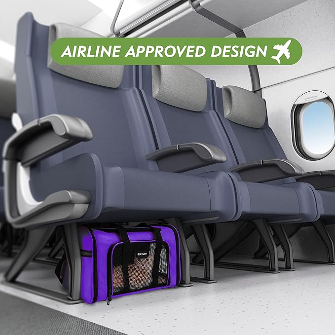 Soundy Large Cat Carrier Dog Carrier Pet Carrier Under 25 Lbs, Large Cats Small to Medium Dogs Portable Soft Sided Folding Travel Pet Carrier, Cat Carrier for 2 Cats Car Travel Carrier(Large, Purple)