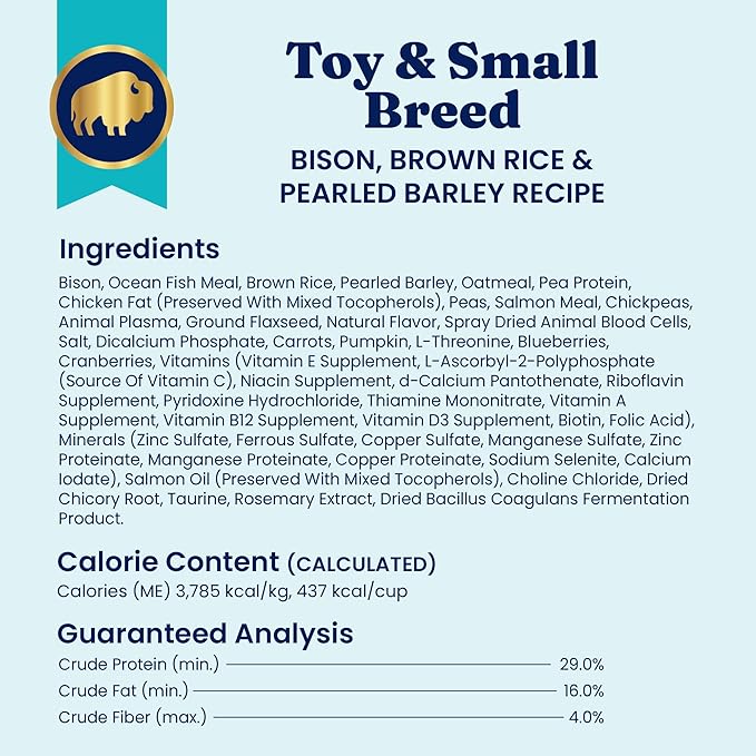 Solid Gold Toy & Small Breed Dog Food Dry Small Bites Real Bison & Healthy Whole Grain Dogfood Potato Free, High Fiber Healthy Dog Kibble w/Probiotics for Gut Health NutrientBoost 11 lb