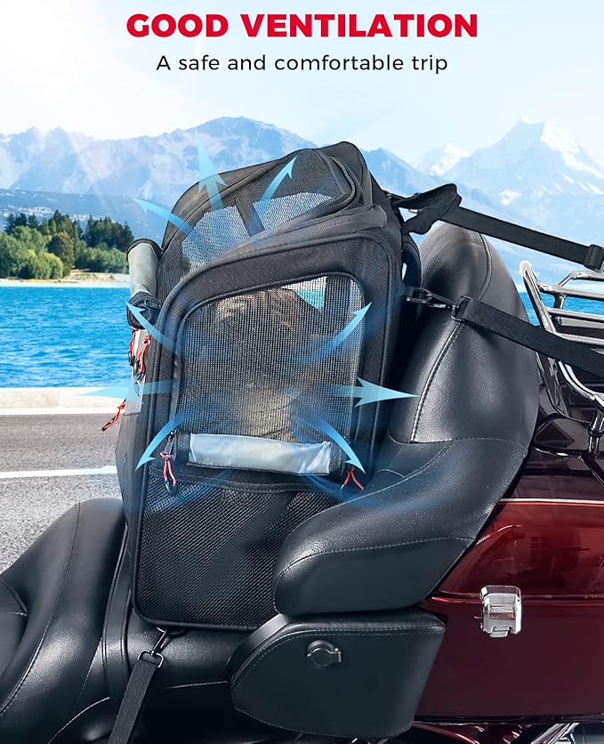 KEMIMOTO Motorcycle Dog Cat Carrier Bags Upgraded Pet Carriers Portable Load Capacity 20 lbs Folding Dog Carrier Backpack for Street Glide Road King with Passenger Seat Touring Trike Models Can Am