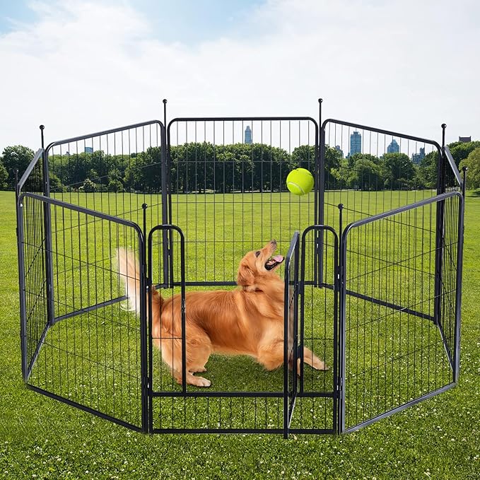 Dog Playpen,Portable Outdoor Dog Fence, Dog Playpen for Large/Medium/Small Dogs, Dog Fences for The Yard,with Doors Foldable Metal (32 inch, 08 Panels)