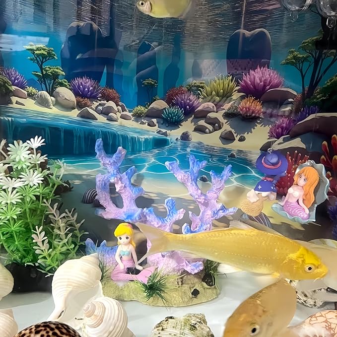 Fish Tanks Decorations, Mermaid Statue ,Mermaid Garden, Fish Tank Decorations, Handicraft Decorations, Mermaid Decorations (1, Lila Cartoon Meerjungfrau)
