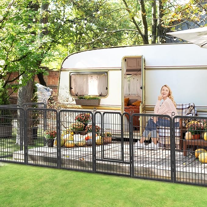 Dog Playpen 40 inch Dog Fence for Outdoor Indoor Use Heavy Duty Metal Dog Pen for Large Dogs, Rustproof Pet Playpen Portable Pet Fence Outdoor for Yard, RV Camping, Customizable, 20 Panels
