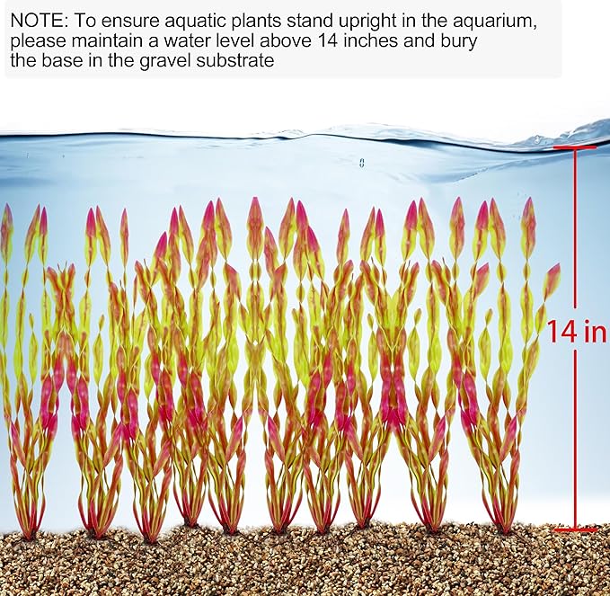 MyLifeUNIT Artificial Seaweed Water Plants for Aquarium, Plastic Fish Tank Plant Decorations 10 PCS (12 Inches Tall, Wine Red)