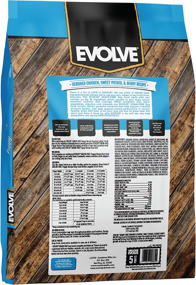 Evolve Grain Free Puppy Dog Food with Deboned Chicken, Sweet Potato & Berry, 4lb