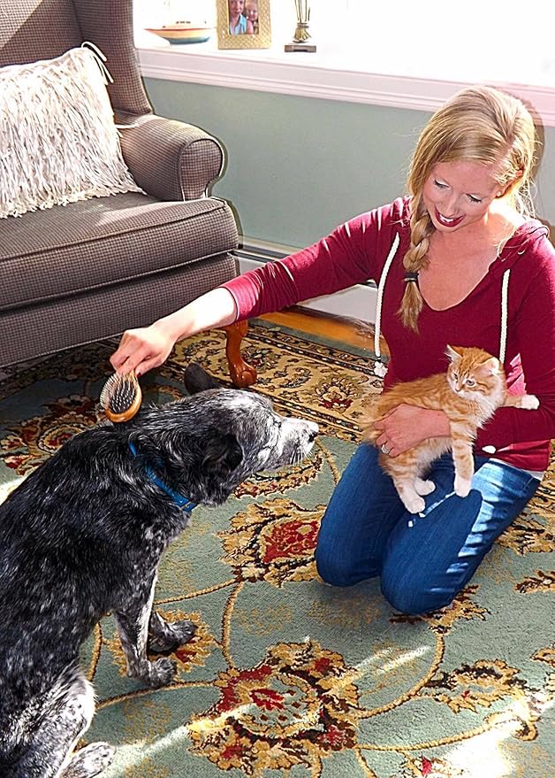 Double Sided Dog Brush - for Long or Short Haired Dogs and Cats Natural Bamboo Eco Friendly Pet Grooming Dual Sided Pin and Bristles for Deshedding Hair