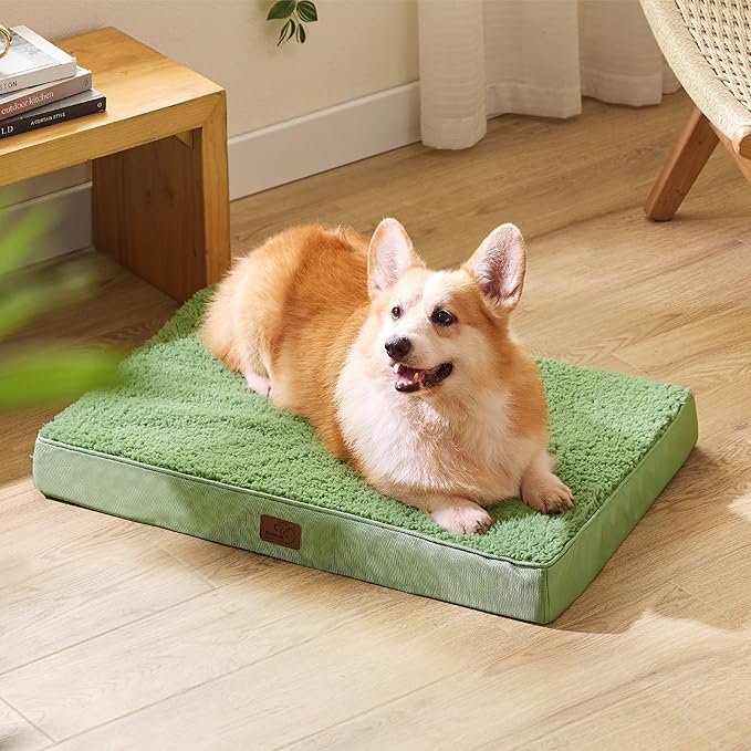 Bedsure Large Dog Bed for Large Dogs - Big Orthopedic Waterproof Dog Beds with Removable Washable Cover, Egg Crate Foam Pet Bed Mat Green