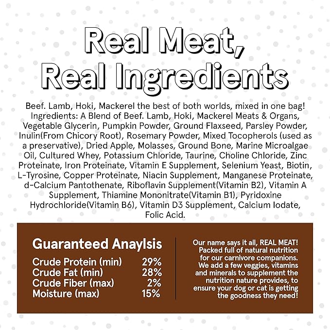 Mixed Meat Farm & Fins Air Dried Dog Food w/Real Beef, Lamb, Hoki, & Mackerel (Free from Poultry) - 2lbs of Grain-Free, High-Protein, Real Meat Dog Food for Dogs of Any Age & Size