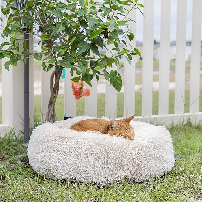 Small Dog Bed Calming Dogs Bed for Small Medium Large Dogs Anti-Anxiety Puppy Bed Machine Washable Warming Cozy Soft Pet Round Bed Fits up to 10-100 lbs (23_mallï¼_ack of 1ï¼, Beige)