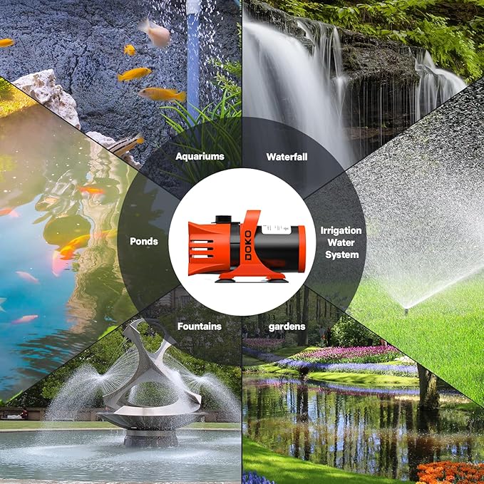 DOKO 3100GPH Submersible Water Pump, 180° Ajustable Pond Pump with 20FT Power Cord 150W Ultra Quiet Aquarium Pump for Pond, Fountain, Waterfall, Fish Tank, Hydroponic, Statuary, Orange Black