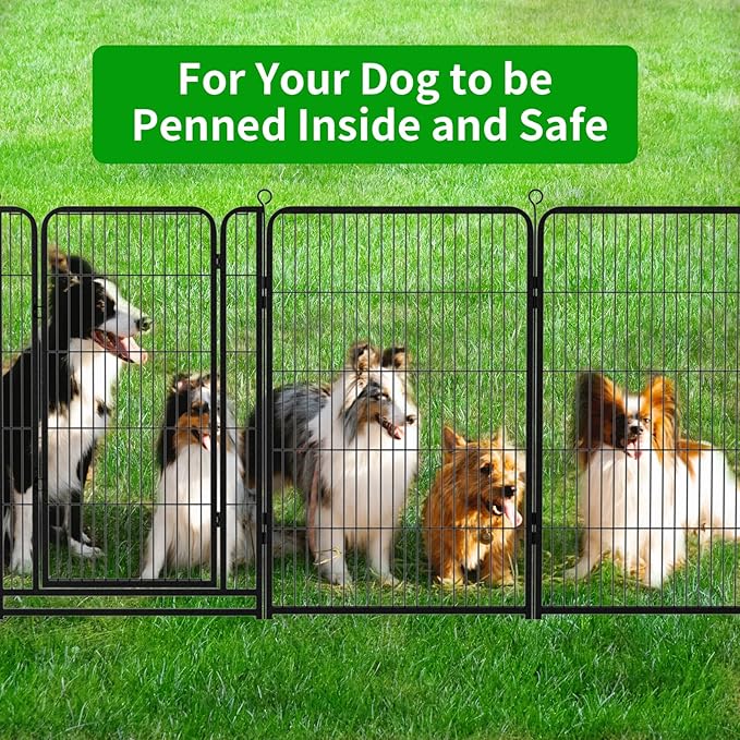 Dog Playpen Outdoor Extra Wide 12 Panels Heavy Duty Dog Fence 47" Height Anti-Rust with Doors Portable for RV Camping Yard, Total 32FT, 79 Sq.ft, Snowy Black