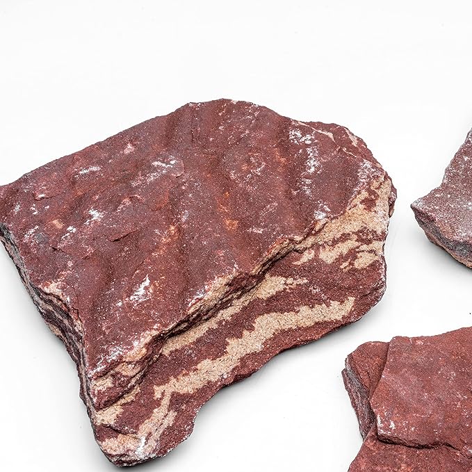 Natural Slate Stone for Aquariums, Fish Tanks, Terrariums, Aquascaping and Amphibian Enclosures, Mix of Large and Medium Size Rocks - by SubstateSource (20 Pounds, Red River)