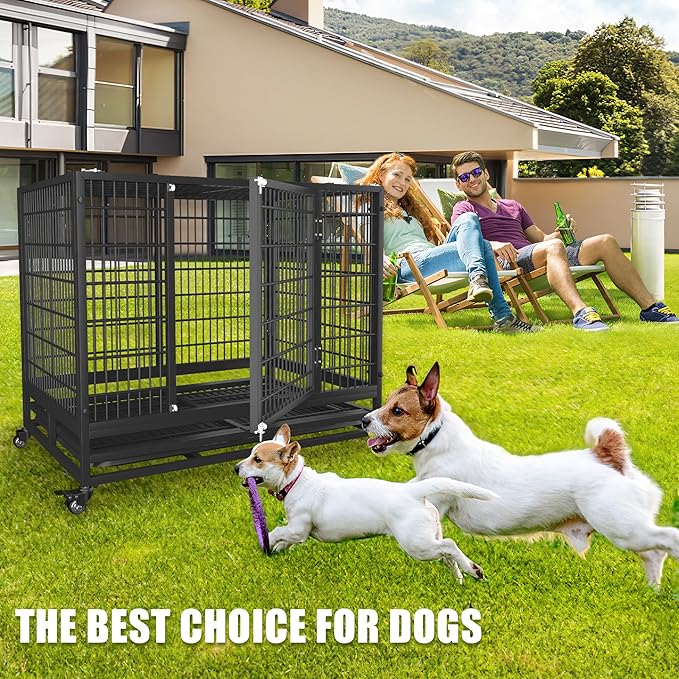 38" Heavy Duty Dog Crate,Robust Stable Dog Kennel,Suitable for High Anxiety Escape Proof Dog Crate,Two-Door Design Small Dog Crate with Locking Wheels,for Small Dog,Black.