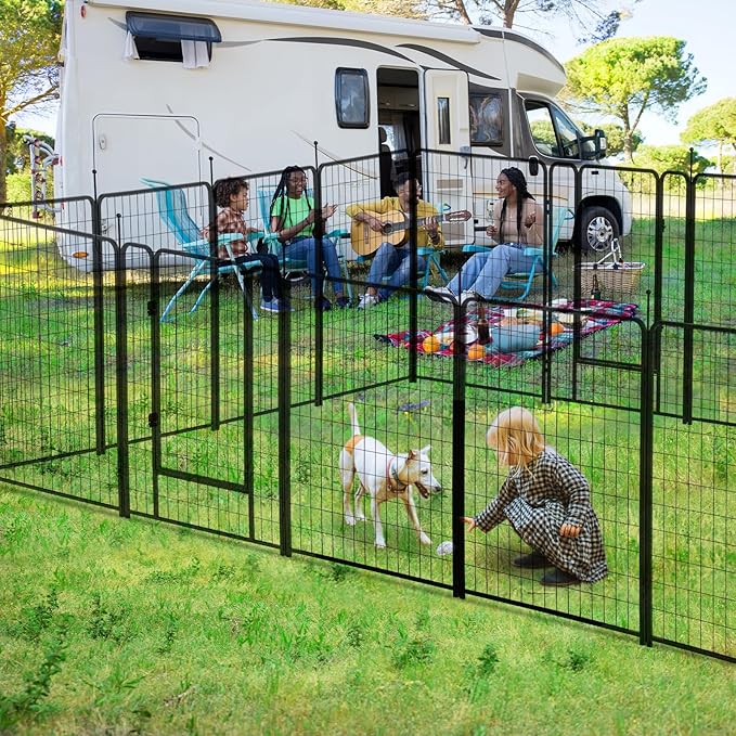 Dog Playpen Outdoor 16 Panels Heavy Duty Dog Pen 26" W_50" H Anti-Rust Exercise Fence with Doors for Large/Medium Pet Play for RV Camping Yard
