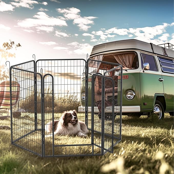 6 Panels Dog Playpen Heavy Duty Metal Fence,39.37" Height Outdoor Indoor Pen Anti-Rust with Doors Portable for RV Camping Yard,Black