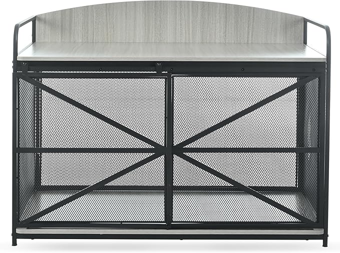 Merax 42.8" Heavy Duty Large Dog Crate Furniture for Large Medium Dog, Farmhouse Wooden Dog Kennel Indoor End Table, Decorative Pet House for Dogs, Gray