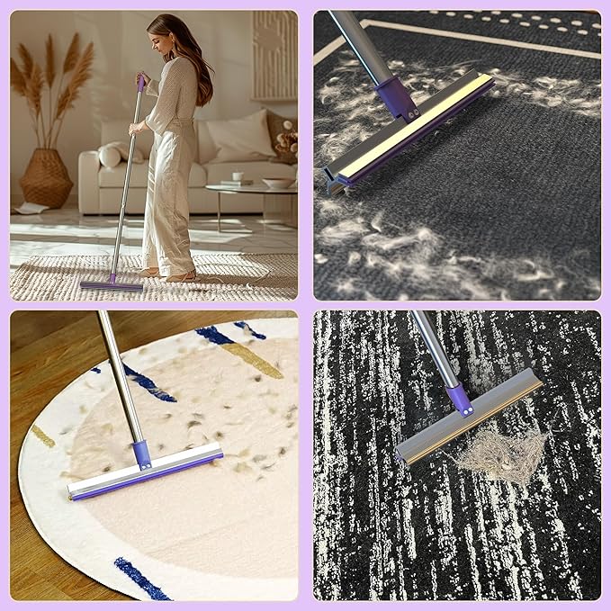 52" Carpet Rake for Pet Hair Removal, Adjustable and Reusable Pet Hair Carpet Rake, Long Handle Large Dog Hair Carpet Scraper for Rugs, Carpets, Stairs,Pet Beds, Carpet Brush Hair Remover Broom