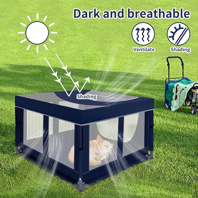 Dog Kitten Playpen with Play Pen Cover for Cat Indoor, 42x42 x25.5 Puppy Playpen for Small Pet with See-Through Topper Proof Enclosed Door Dog Pen, Sturdy Warm Protable Playpen Pen for Cat