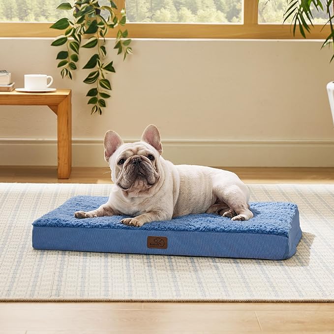 Bedsure Medium Dog Bed for Medium Dogs Orthopedic Waterproof Dog Beds with Removable Washable Cover, Egg Crate Foam Pet Bed Mat, Blue Wave