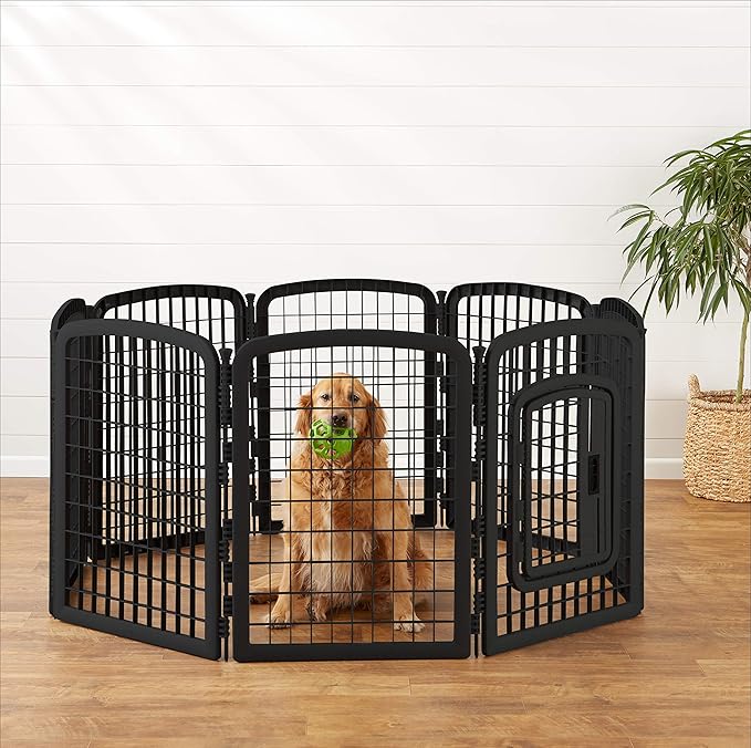 Amazon Basics 8-Panel Octagonal Plastic Pet Pen Fence Enclosure With Gate - 34 inches, Black