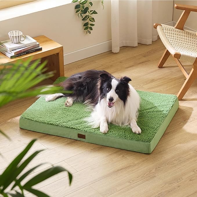 Bedsure Large Dog Bed for Large Dogs - Big Orthopedic Waterproof Dog Beds with Removable Washable Cover, Egg Foam Pet Bed Mat Green