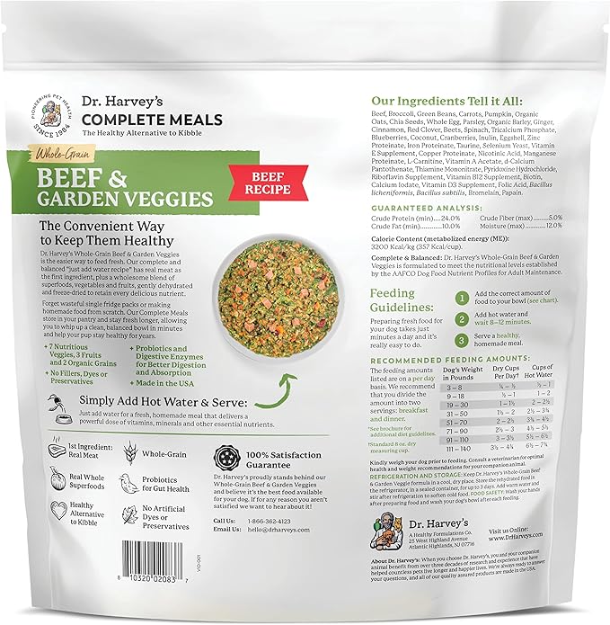 Dr. Harvey's Beef & Garden Veggies Dog Food, Human Grade Whole-Grain Dehydrated Dog Food with Freeze-Dried Beef (5 Pounds)