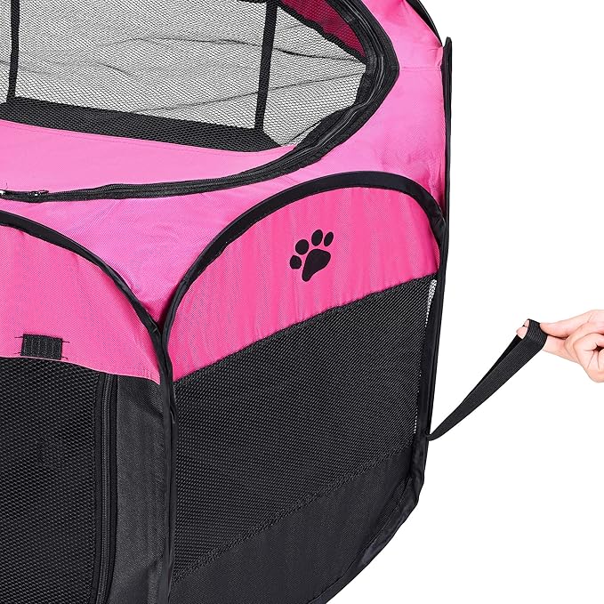 Mile High Life | Foldable Dog Playpen | Portable Dog Crate w Removable Shade Cover | Dog Kennel Indoor/Outdoor w Carry Case | Pen Tent for Dog/Cat/Rabbit(Hot Pink, Large (45"x45"x23"))