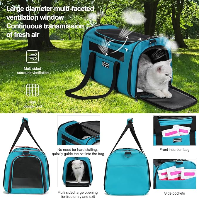 Cat Soft-Sided Carriers,Small Dog Travel Carriers,Small Animal Rabbit Carrying Case,TSA Airline Approved Pet Carrier(Blue)
