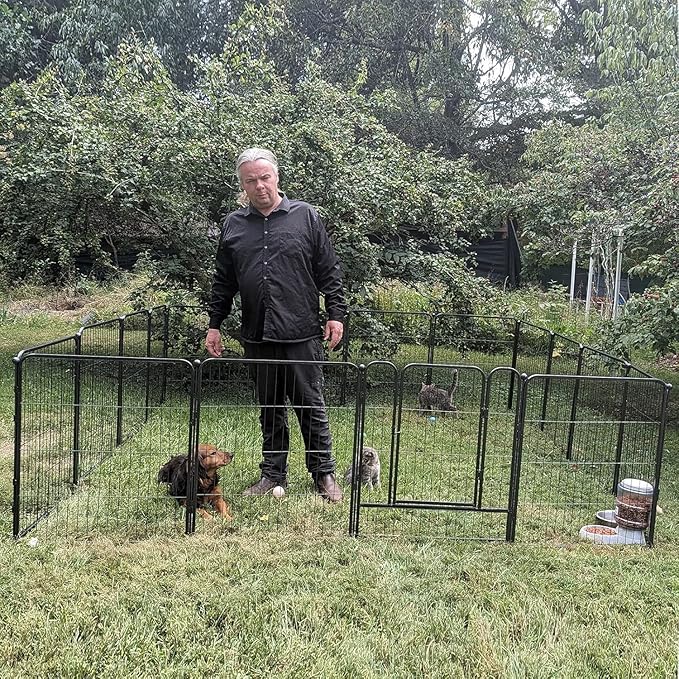 Dog Playpen, Dog Fences for The Yard, Portable Outdoor Dog Playpen for Large/Medium/Small Dogs, Foldable Metal Dog playpen, with Doors (32 Panels, 45")