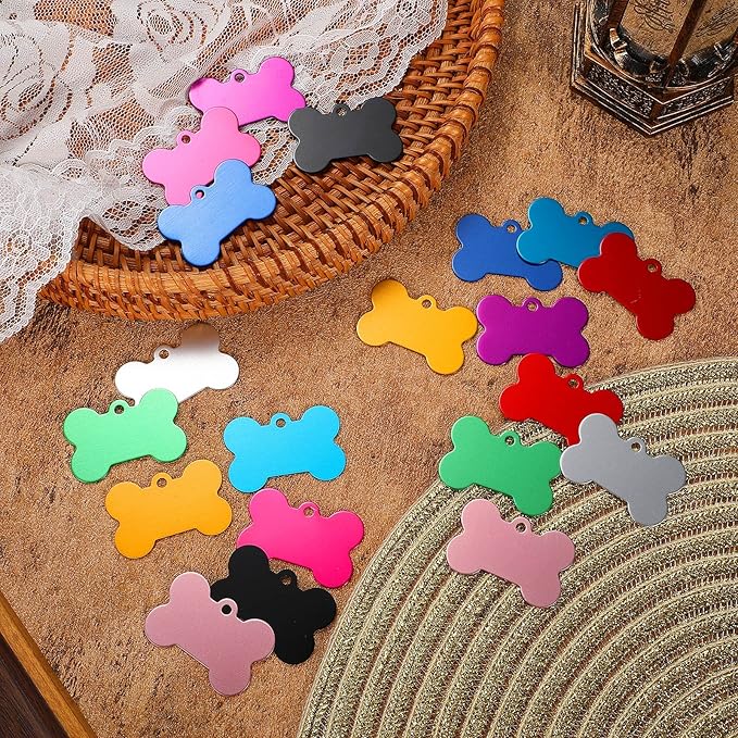 200 Pcs Blank Dog Pet Tags for Engraving 38MM Aluminum Bone Shape Name Tag Colorful Double Sided Dog Cat Phone Number Tag Pendantsnts