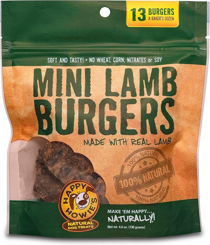 Happy Howie's Mini Doggy Burgers - Natural Healthy Dog Treats, Made with Real Lamb, Long Lasting, Chewy, Hormone and Gluten Free - Lamb, (Pack of 1)