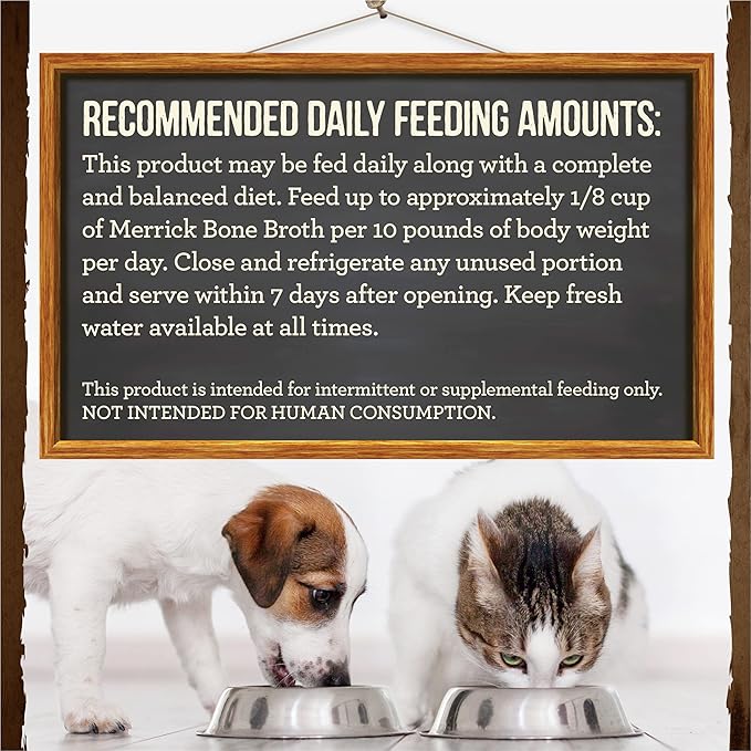 Merrick Grain Free Bone Broth, Premium Human Grade And Gluten Free Dog And Cat Food Topper Pouches, Chicken - 16 oz. Pouch. (Pack of 2)