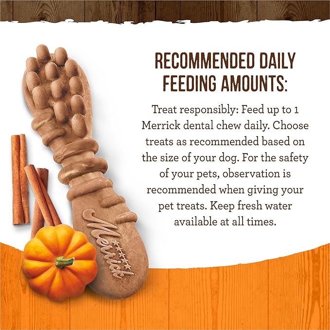 Merrick Fresh Kisses Natural Dental Chews, Treats Infused with Pumpkin and Cinnamon for Medium Dogs 25-50 Lbs - 8.1 oz. Pouch