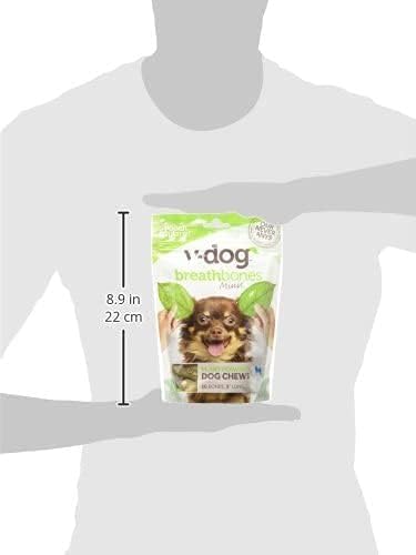 V-dog Dog Treats - Vegan Breathbone Teeth Cleaning Dental Bones - Fresh Breath - 8 Ounces - Minis - All Natural, Made in USA - 10 Bones - 3" Long - Easy to Digest