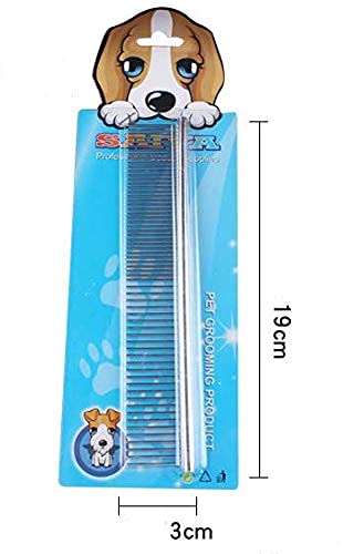 Dog Metal Comb 7.5inch Dogs Dematting Tool Pet Grooming Comb Stainless Steel Teeth Cats Puppy Comb for Removing Hair (S: 19x3cm)