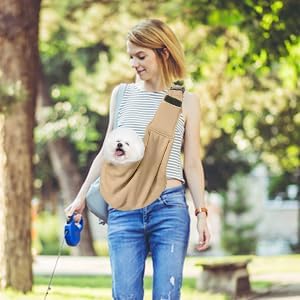 Small Dog Sling Cat Carrier Adjustable Strap Hands Free Pet Puppy Travel Bag Backpack Large Capacity Dog Carrying Bag with Side Pockets for Cats