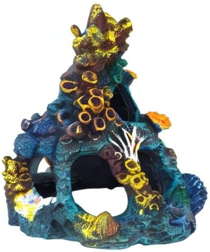 Uniclife Aquarium Decorations Resin Coral Rock Mountain Cave Fish Tank Decor Ornaments Fish House for Betta Rest Hide Play Breed