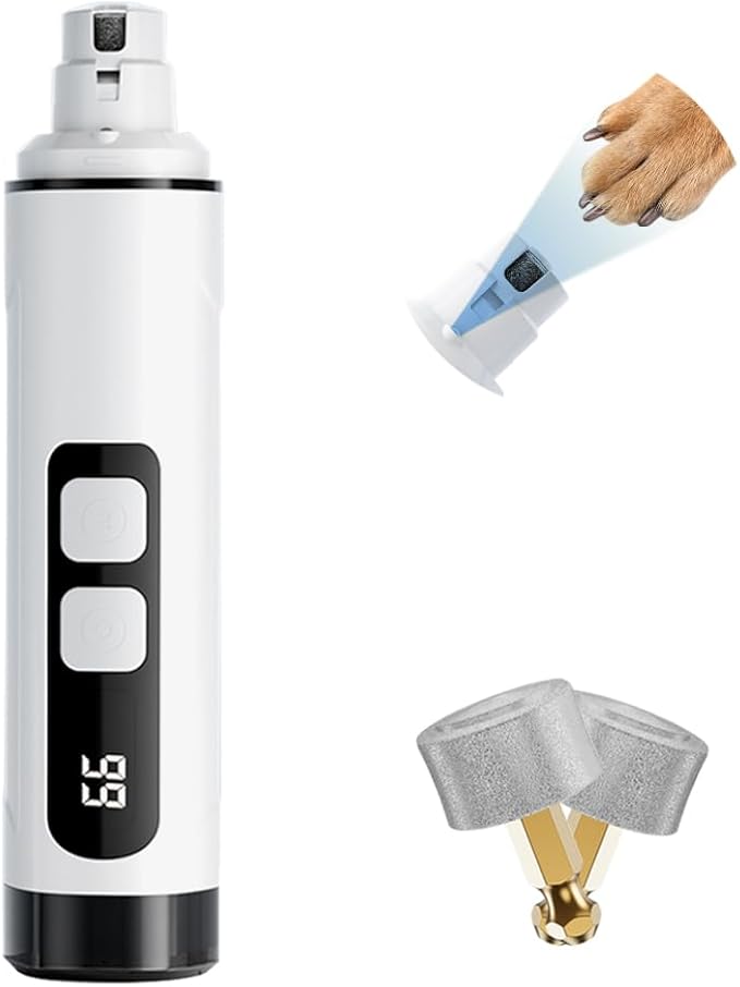 Dog Nail Grinder with 2 Grinding Heads - 2-Speed Powerful Electric Pet Nail Trimmer Professional, Painless Claw Decoration and Smoothing Suitable for Small, Medium, Large Dogs and Cats White