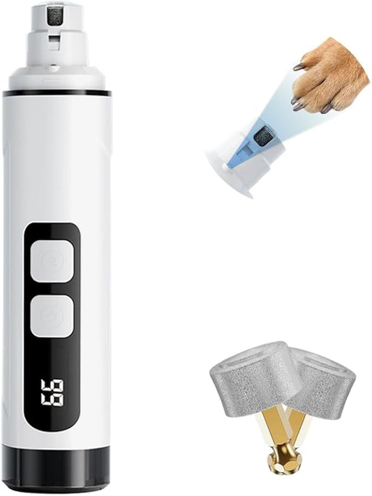Dog Nail Grinder with 2 Grinding Heads - 2-Speed Powerful Electric Pet Nail Trimmer Professional, Painless Claw Decoration and Smoothing Suitable for Small, Medium, Large Dogs and Cats White