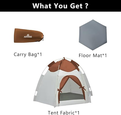 Outdoor Pet Curtain Camping Tent, Pop up Cave Bed for Indoor Cats and Small Dogs, Portable Cat House Dog House, Brown.