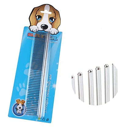 Dog Metal Comb 7.5inch Dogs Dematting Tool Pet Grooming Comb Stainless Steel Teeth Cats Puppy Comb for Removing Hair (S: 19x3cm)