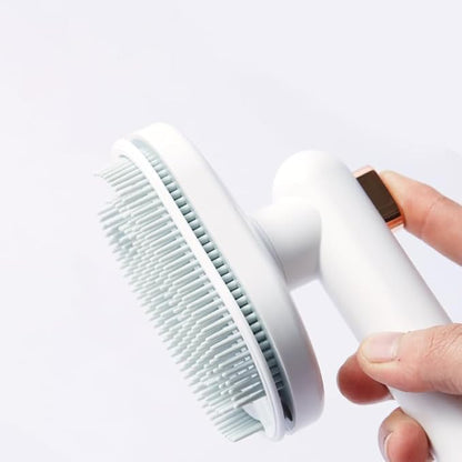 Cat Brush Dog Brush with Release Button for Shedding, Pet Hair Cleaner Brush, Cat Grooming Brush for Long or Short Haired Dog, Pet Massage Self Cleaning Cat Brush(White)