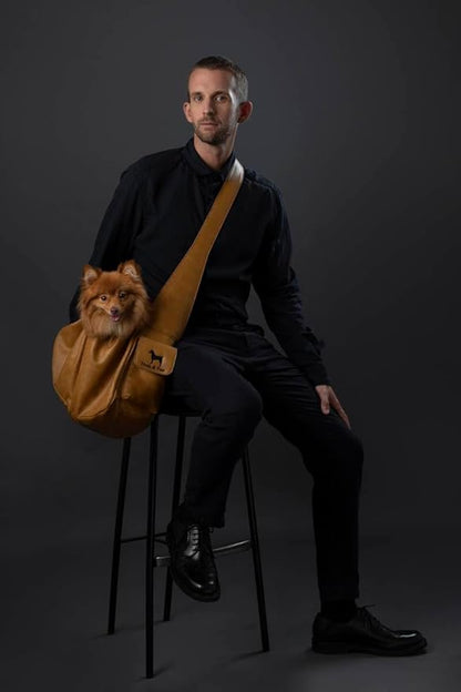 Noah & Paw Dog Sling Carrier for Small Dogs 5-18lb, Dog Sling for Small Dogs and Cats, Dog Carrier with Adjustable Padded Strap, Vegan Leather Lined with Fur, Double Safety Feature, Machine Washable