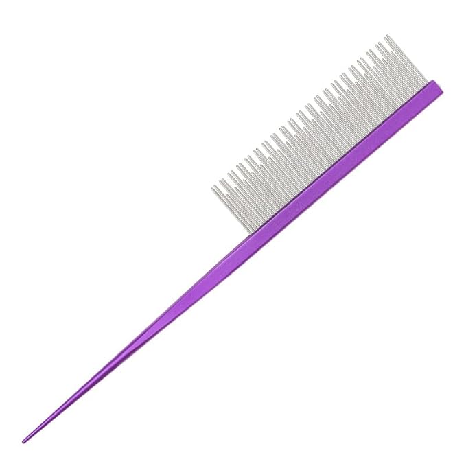 Pet Grooming Comb Rat Tail Comb Cat Hair Trimmer Combs Dog Hairstyle Comb Float Hair Removal Dematting for Cat Dogs Cat Comb Dog Comb Rounded Ends Pet Hair Comb for Home Grooming (One Size,Purple 5)