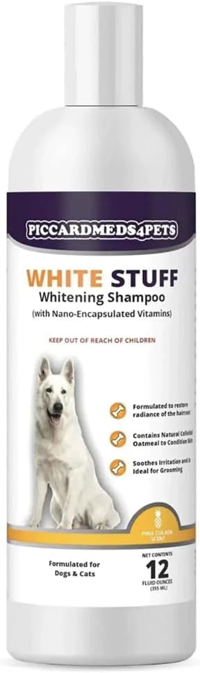 White-Stuff Coat Whitening Shampoo for Dogs & Cats – Gentle Formula for Stain Removal, Fur Brightening & Enhanced Coat Appearance – 12 oz