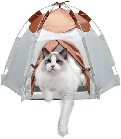 Outdoor Pet Curtain Camping Tent, Pop up Cave Bed for Indoor Cats and Small Dogs, Portable Cat House Dog House, Brown.