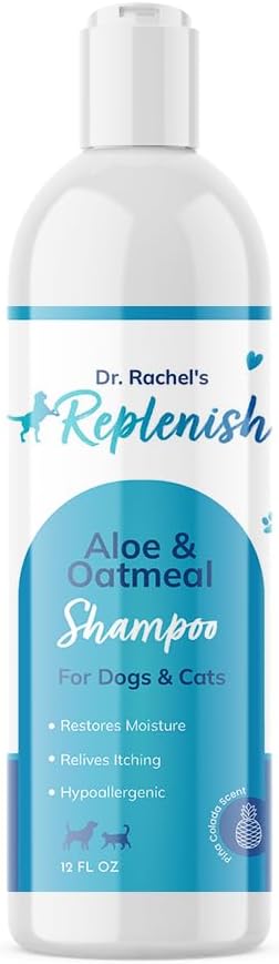 Replenish Aloe and Oatmeal Dog Shampoo -_ypoallergenic Pet Shampoo_or_llergies & Sensitive Skin, Medicated Dog Shampoo for Itching Relief &_atmeal Bath for Dogs Dry Flaky Skin Treatment  12 Oz