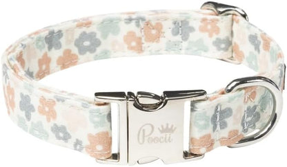 Durable Cotton Blend Dog Collar, Cute & Stylish, Adjustable with Metal Locking Clasp, Made in USA (Ditzy Floral, Medium)