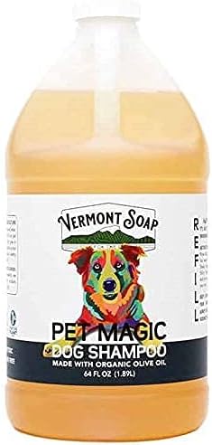 VERMONT SOAP Organics Pet Shampoo - Infused with Organic & Natural Olive Oil, Coconut & Aloe Vera Dog Shampoo for Sensitive Skin - USDA Certified Grooming Pet Shampoo (64oz)